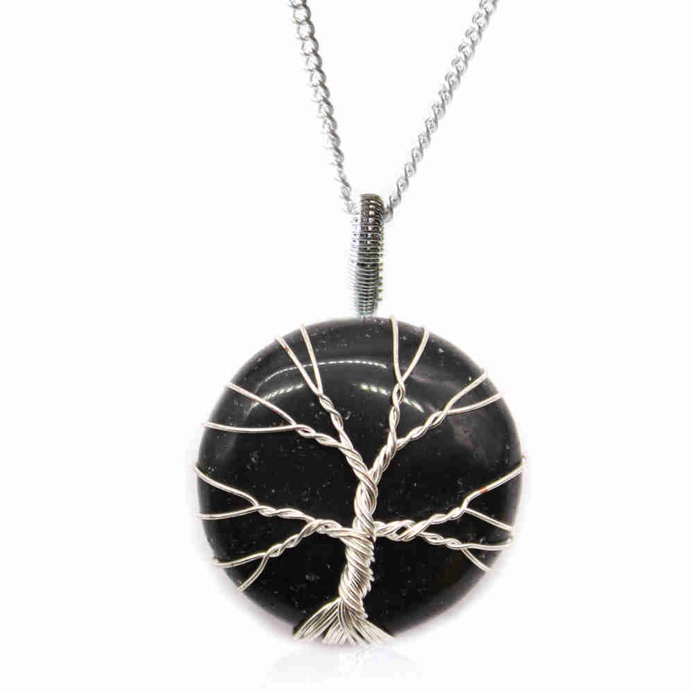 Silverpläterat halsband - Tree Of Life - Svart Onyx