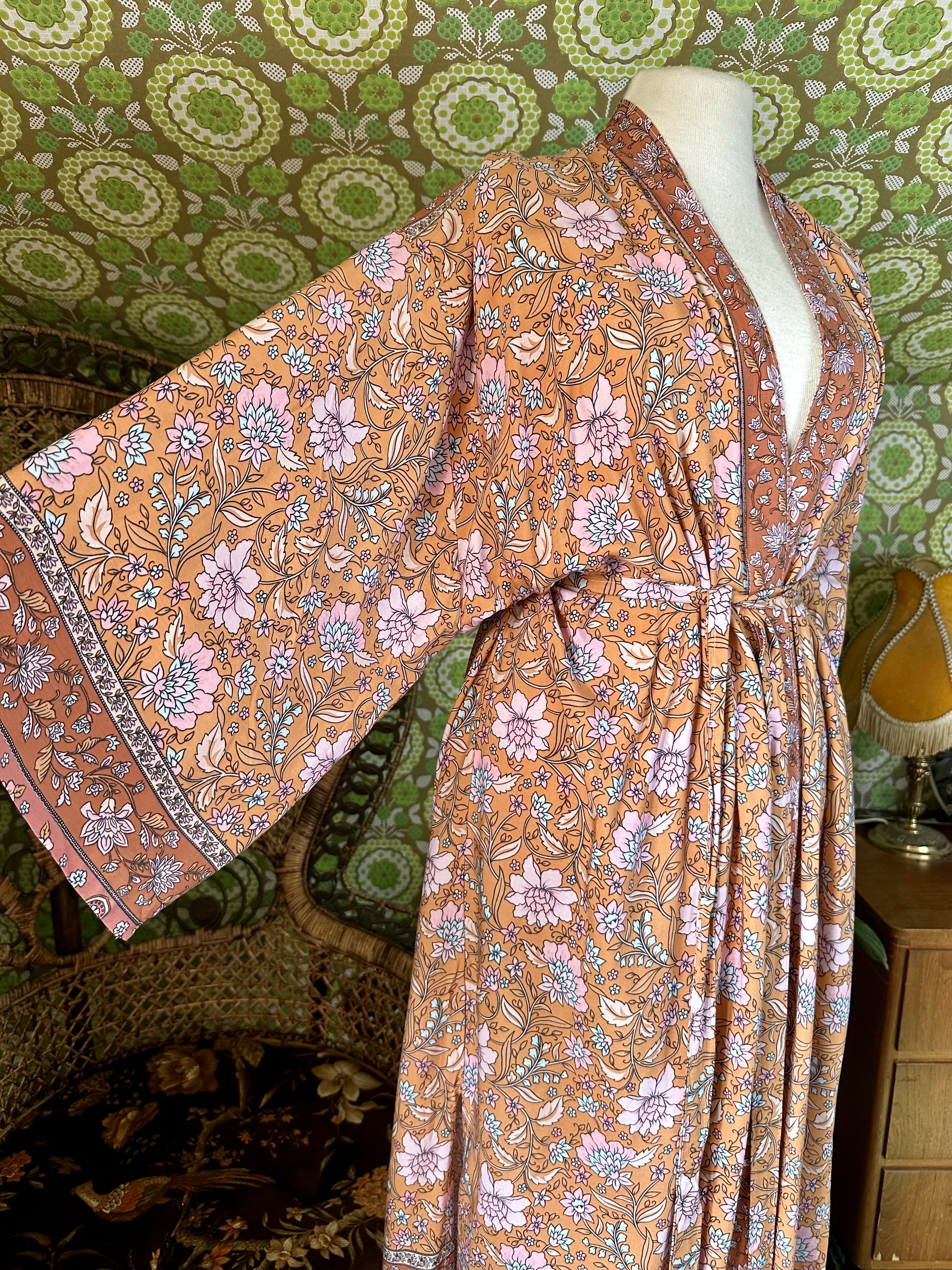 kimono  orange Bloom lång  - 2