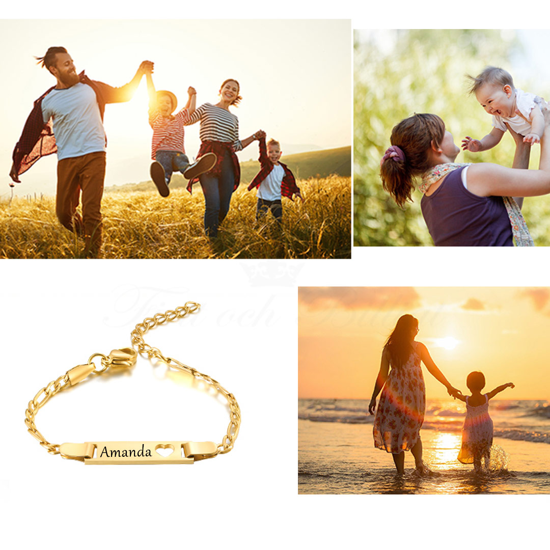Kids Figaro Golden Heart ID - ID Bracelet Children Adjustable Gold Plated 316L Stainless Steel Bracelet 6mm*120-150mm - 4