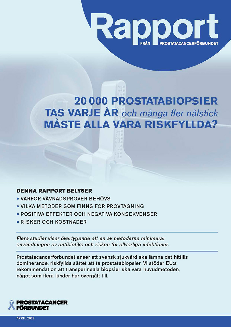 Omslagsbild till Prostatacancerförbundets rapport från 2022 om prostatabiopsier