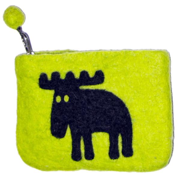 Moose felted purse, organic wool limegreen