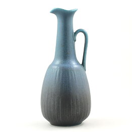 Gunnar Nylund (Collier 1960s) Blue Bottle Vase with Linear Relief 24 cm