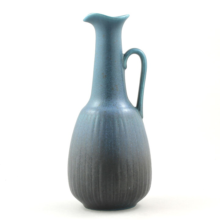 Gunnar Nylund (Collier 1960s) Blue Bottle Vase with Linear Relief 24 cm
