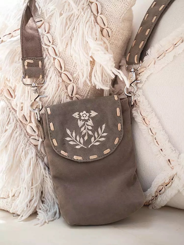 Belle Flower mobil bag  - taupe