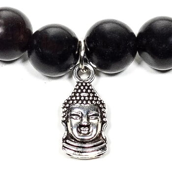 Silver  Buddha Armband - Svart kastanjeträd pärlor