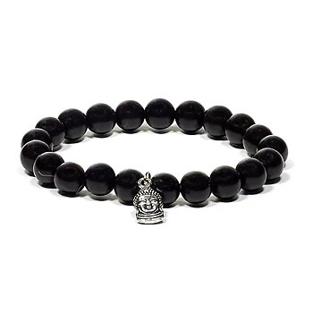 Silver  Buddha Armband - Svart kastanjeträd pärlor