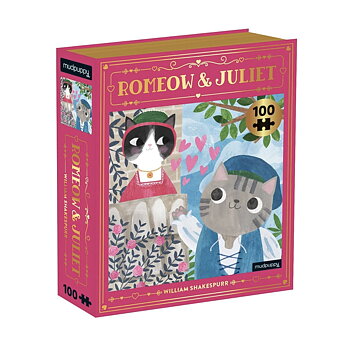 Gulligt pussel i rosa ask, föreställande Romeo och Julia som katter.