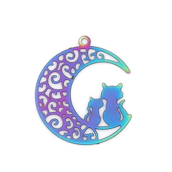 Charm  Stainless steel, AB , Cat Moon - 2