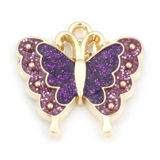 Charm -  Enameld butterfly, purple glitter