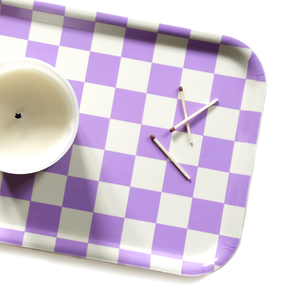 Butter / Lavender CHECKER Bricka - 27x20 cm - 3