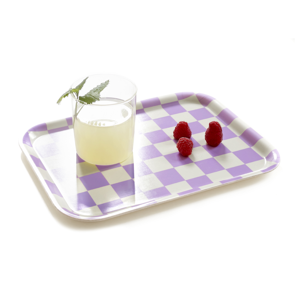 Butter / Lavender CHECKER Bricka - 27x20 cm - 2