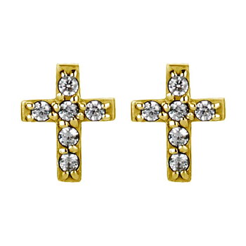 Earring with Cross and Crystals - 18K Gold PVD