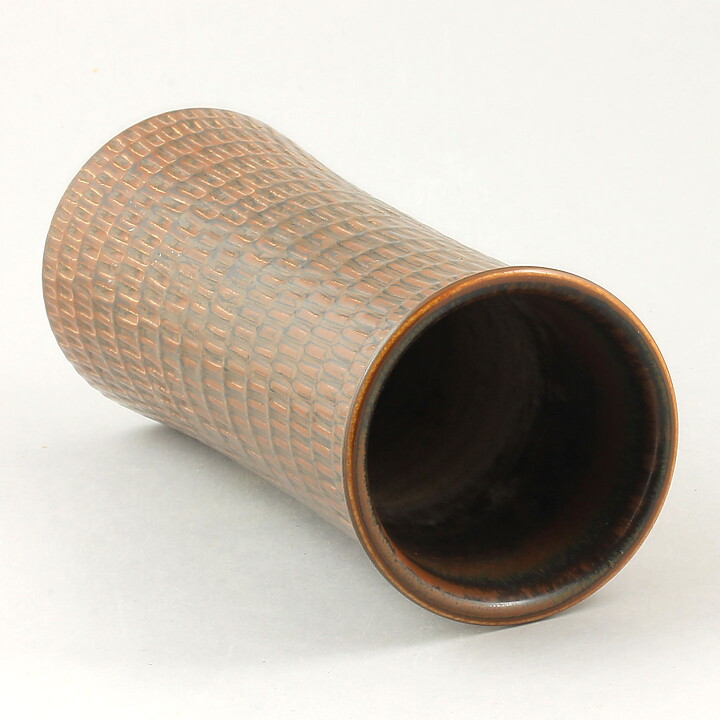 Stig Lindberg (1963) Unique Brown Cylinder Vase 21 cm