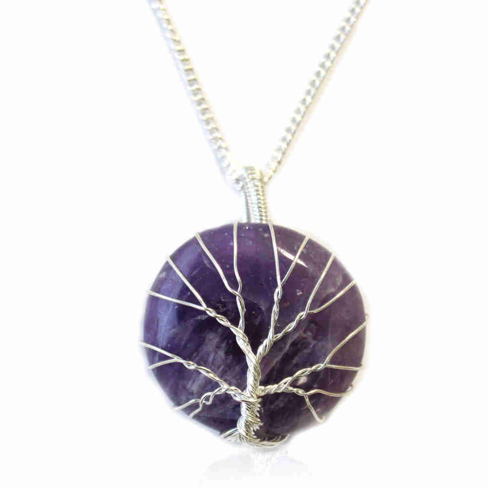 Silverpläterat halsband - Tree Of Life - Ametist
