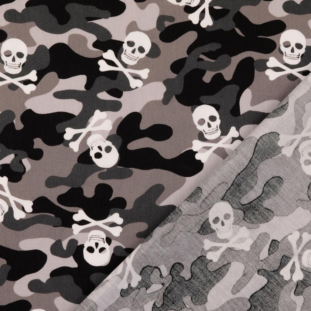 Poplin Grå Camouflage Döskallar - 3