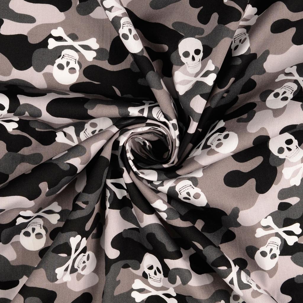 Poplin Grå Camouflage Döskallar - 2