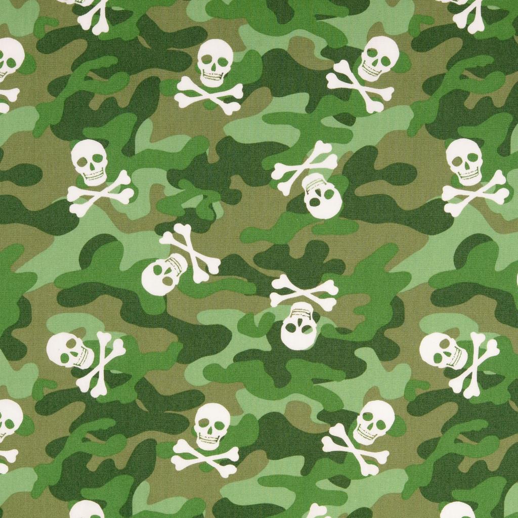 Poplin Grön Camouflage Döskallar