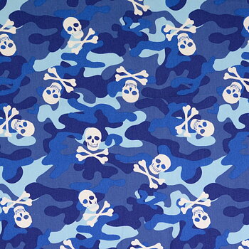 Poplin Blå Camouflage Döskallar