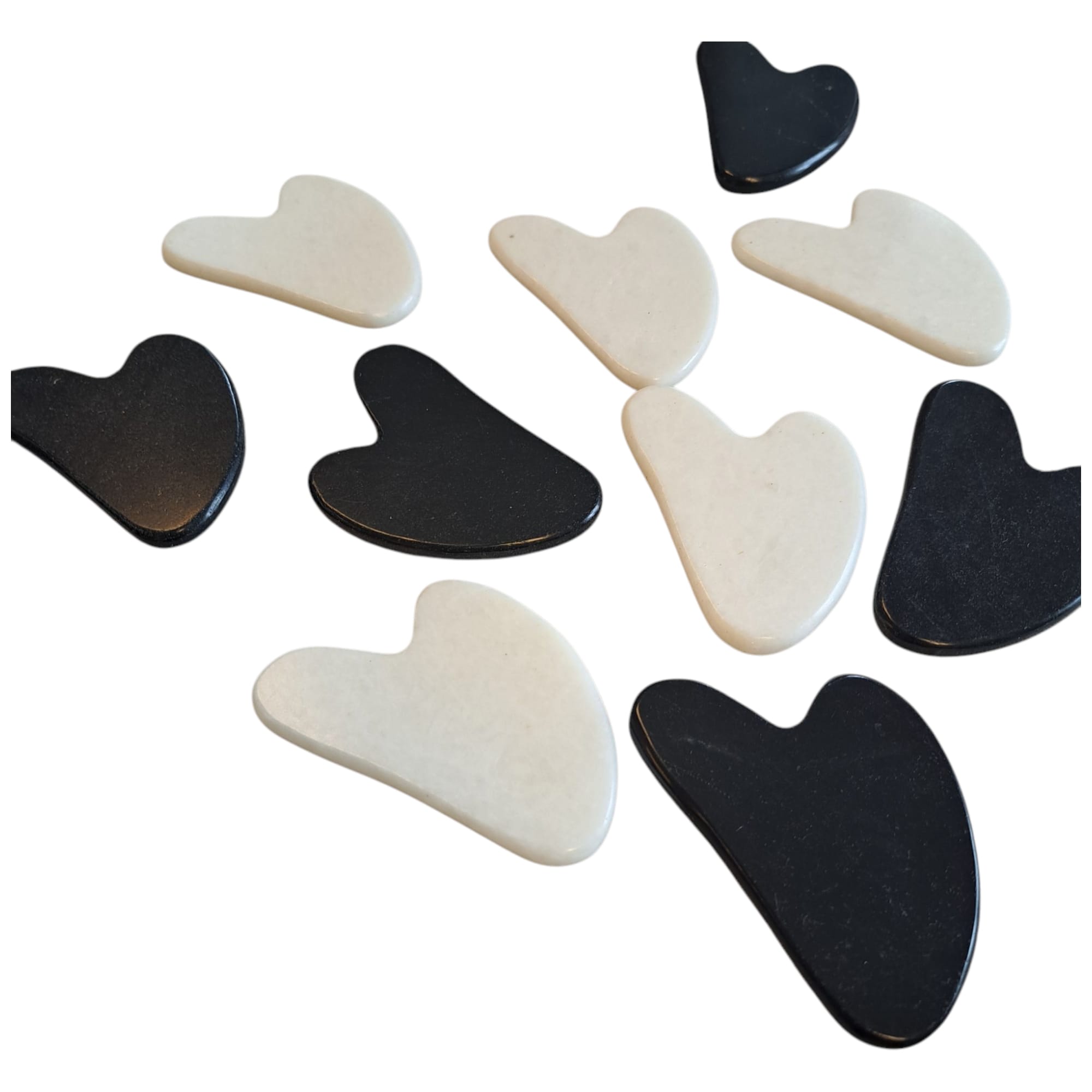 Heart Shaped Gua Sha  Massage Tool Black Obsidian and White Marble, 4-pack eller 10-pack från - 6