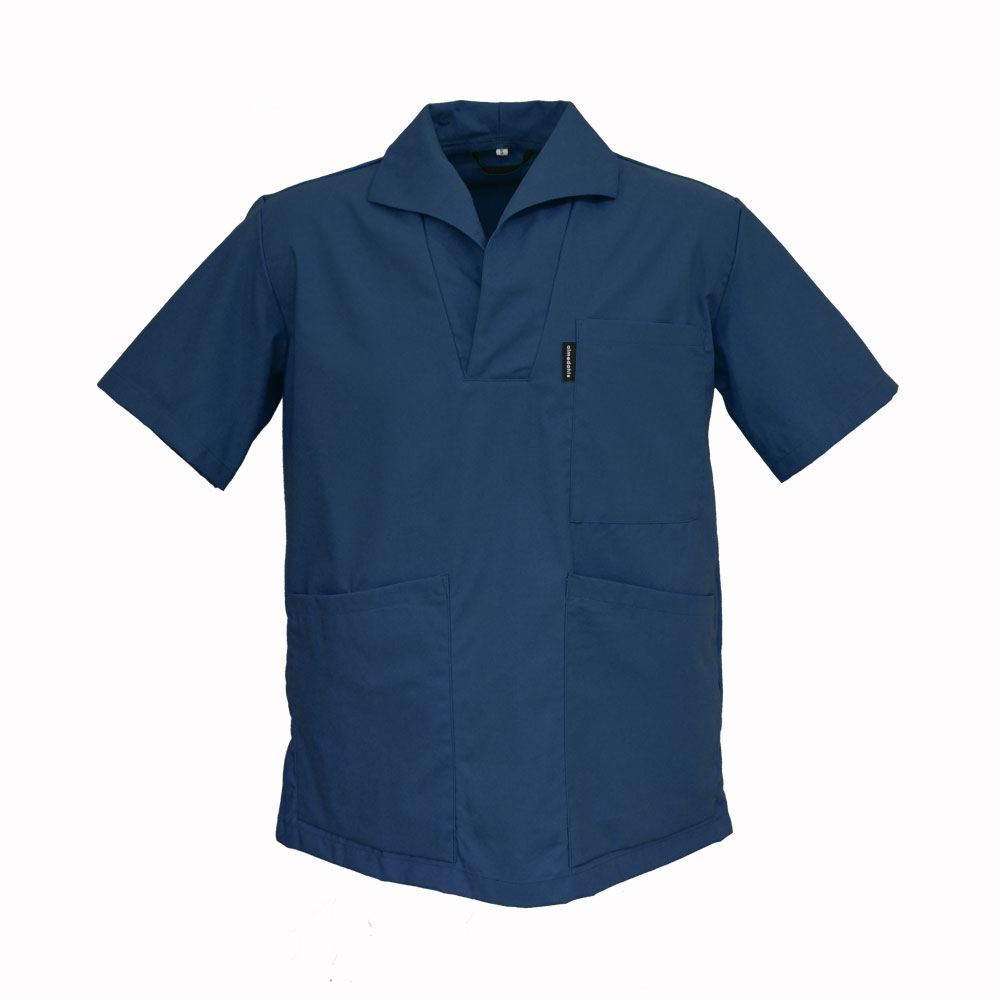 V-blus Herr/Unisex med krage, bomull - Blå