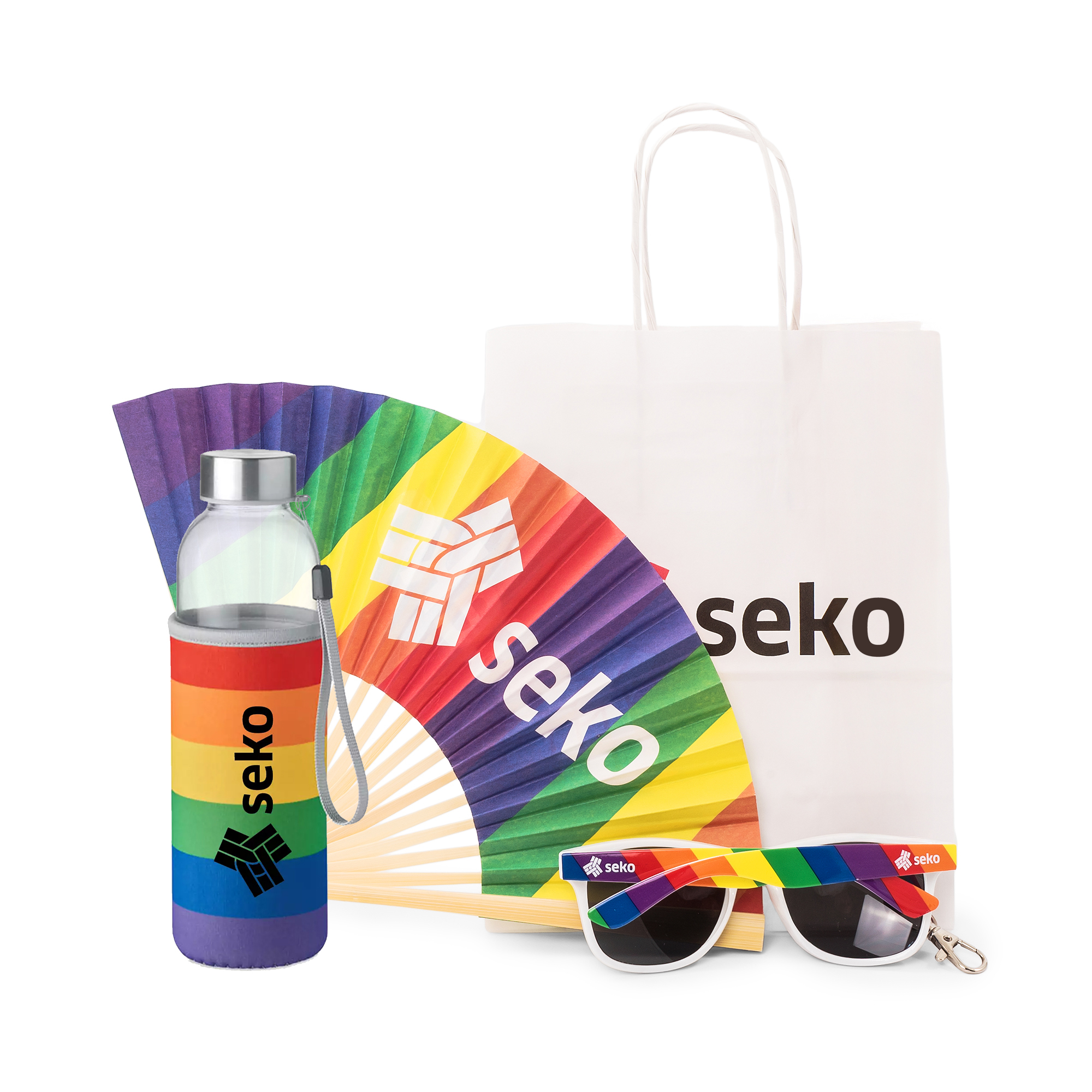 Pride-kit 2 - Frukostpåse, solglasögon, solfjäder och vattenflaska