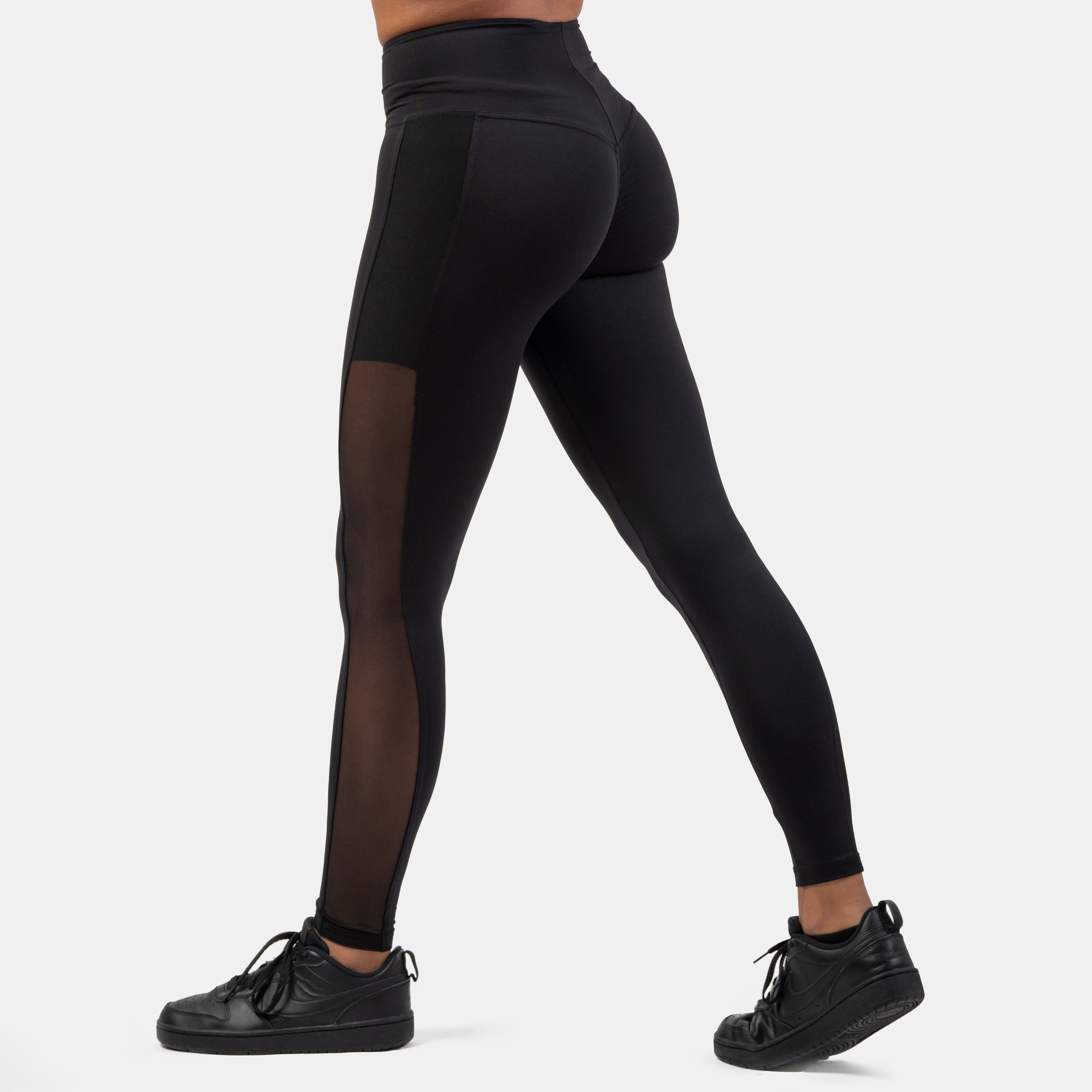 Black Mesh Design Leggings, black - 2