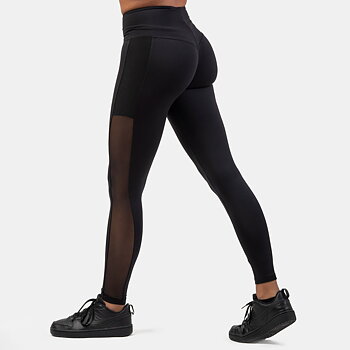 Black Mesh Design Leggings, black