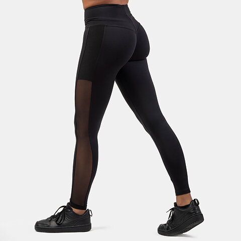 Black Mesh Design Leggings, black