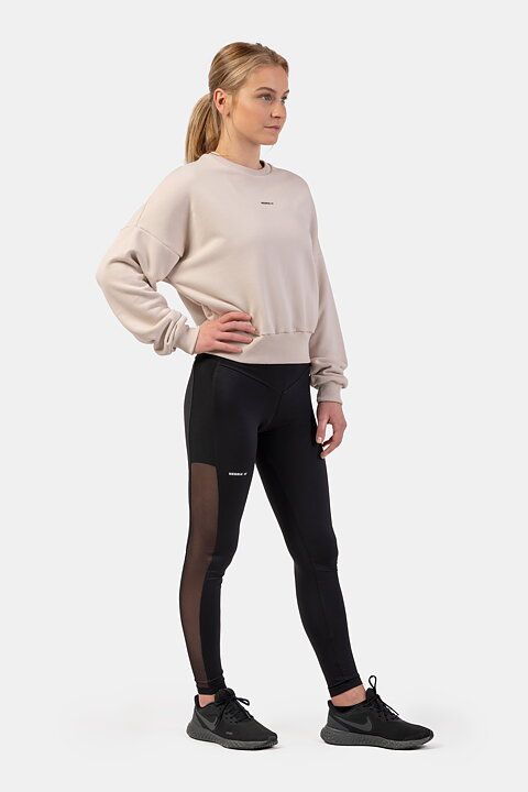 Black Mesh Design Leggings, black