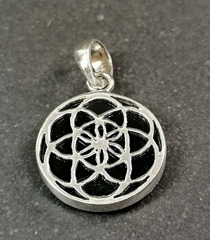 Silver Livets Blomma  i  Svart Onyx - 21 mm