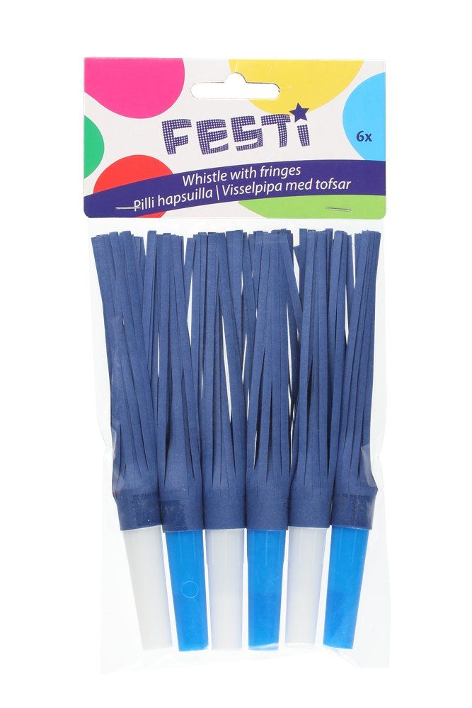 Festi Whistle with fringes, blue and white 6 pcs