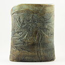Paula von Freymann (1970s) Unique Block Vase with Plant Decor 26 cm