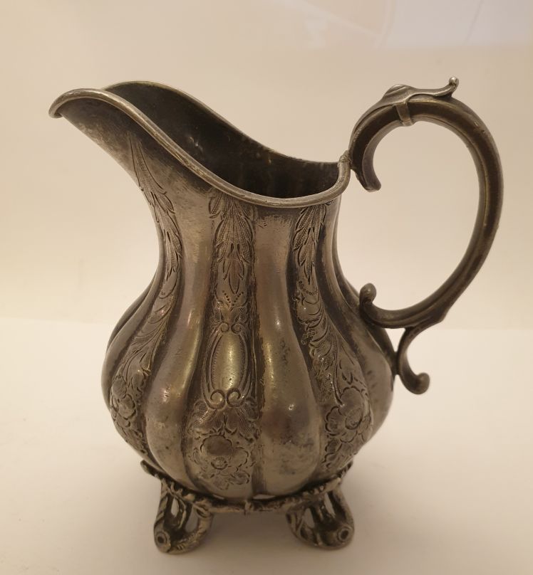 Cream jug neo-rococo pewter