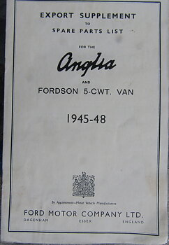 1945-48 Ford Anglia och Fordson 5 cwt Van Spare Parts List Export Supplement