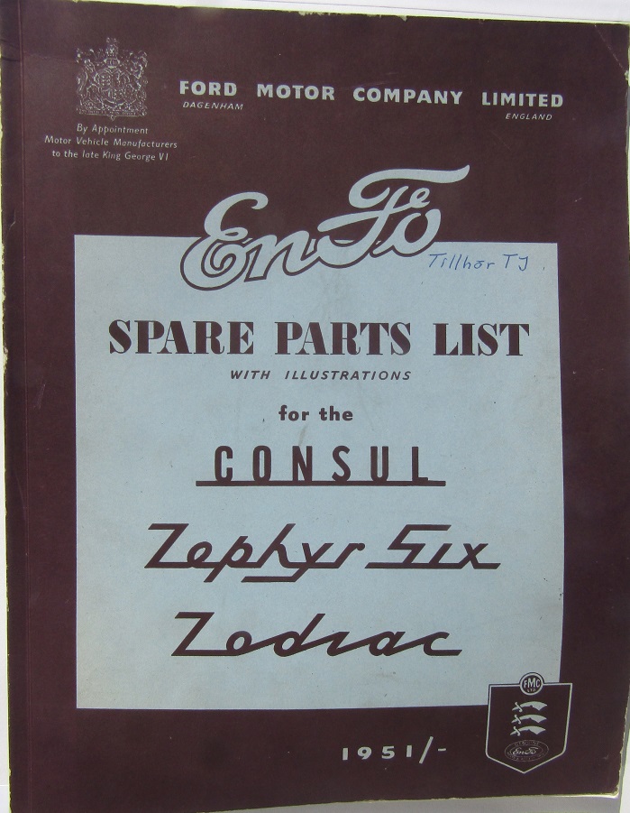 1951-1955 Ford Consul, Zephyr Six, Zodiac Spare Parts List
