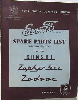 1951-1955 Ford Consul, Zephyr Six, Zodiac Spare Parts List