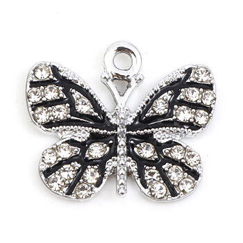 Charm -   butterfly, rhinestones,  Silver Black clear