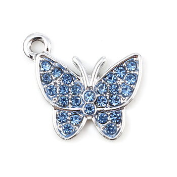Charm -   butterfly, rhinestones,  silver blue