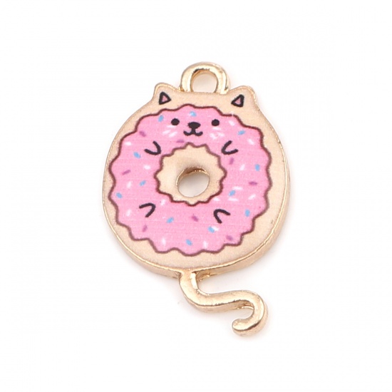 Charm Enameld  Cat, round Donut  Pink