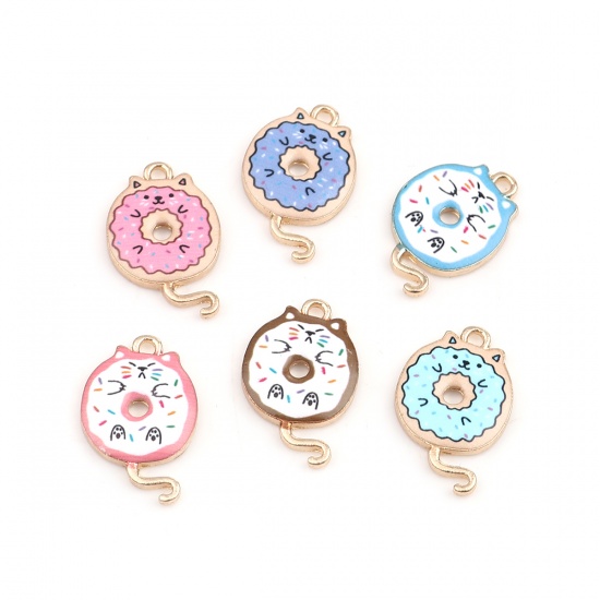 Charm Enameld  Cat, round Donut  Pink - 2