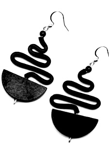 Earrings rubber black wood