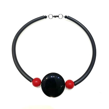 Halsband Gummi Svart Onyx Rött Snäcksskal