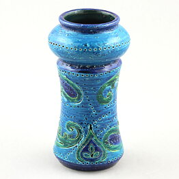 Aldo Londi (Liberty 1957) Turquoise Vase with Incised Decor 14 cm