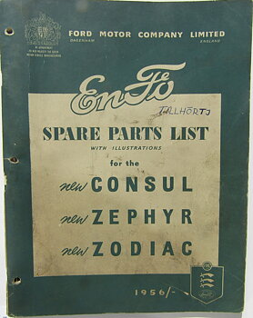 1956 Ford Consul, Zephyr, Zodiac Spare Parts List