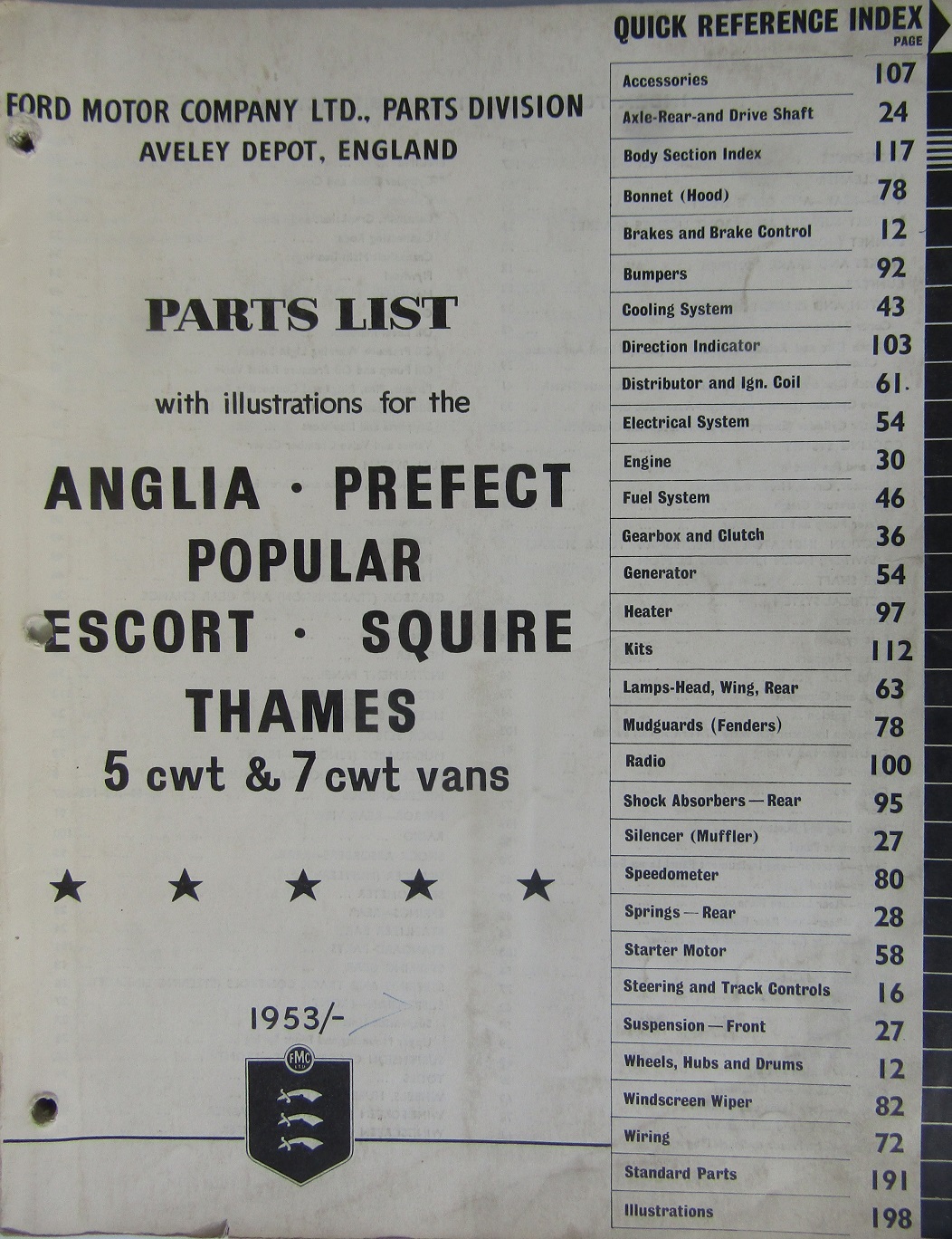 1953-1960 Ford Anglia, Prefect, Popular, Escort, Squire and Thames 5 cwt & 7 cwt Vans Parts List - 2