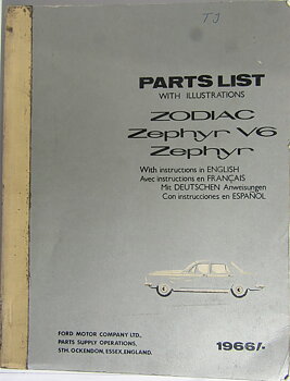 1966 Ford Zodiac, Zephyr V6,  Zephyr Parts List