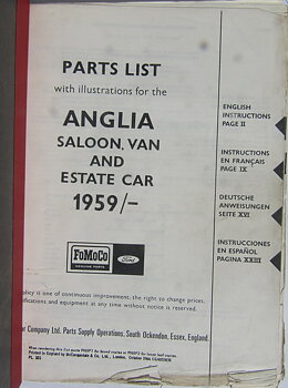 1959-1967 Ford Anglia 105E, 123E, 307E, 309E Parts list