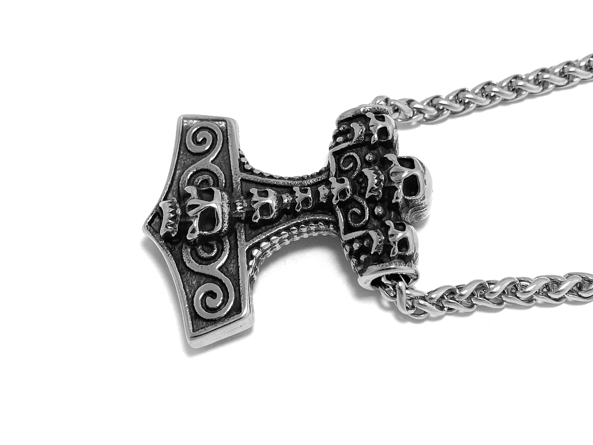 Torshammare med Döskallar Halsband i Rostfritt Stål, Viking Hänge, Mjölner Smycke - 2