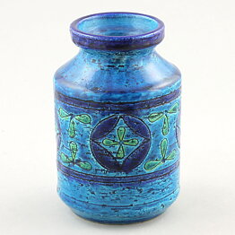 Aldo Londi (Rimini Blu 1957) Turquoise Vase with Incised Decor 12 cm (2)