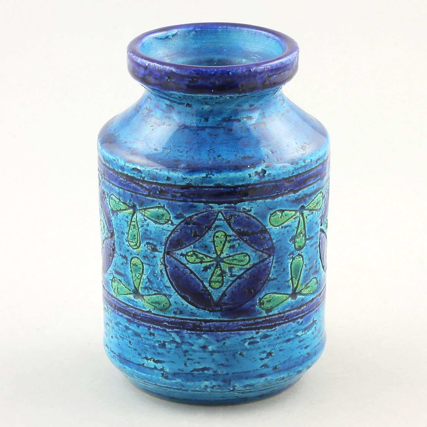 Aldo Londi (Rimini Blu 1957) Turquoise Vase with Incised Decor 12